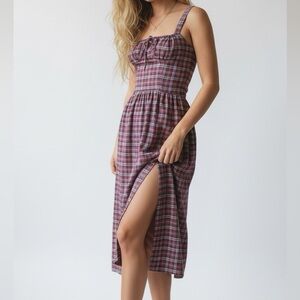 Free People Laters Baby Bustier Midi Dress Red Blue Plaid Medium